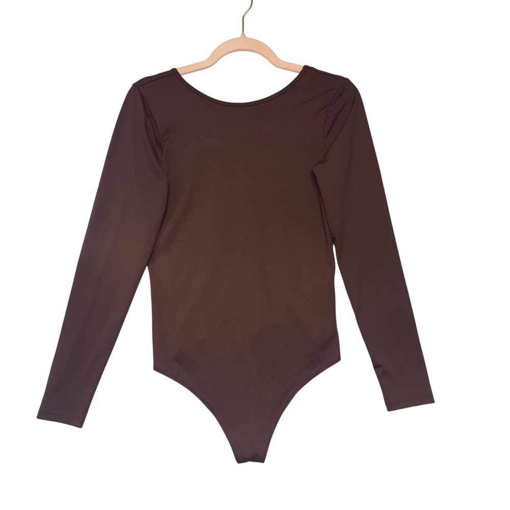 Abercrombie & Fitch Womens Long Sleeve Deep Open Back Bodysuit Brown Medium NWT